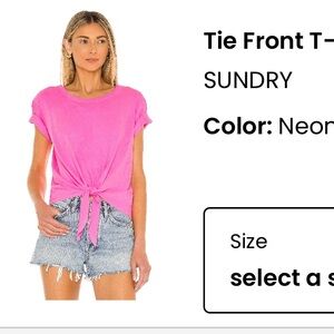 SUNDRY Tie Front T-Shirt in Neon Pink